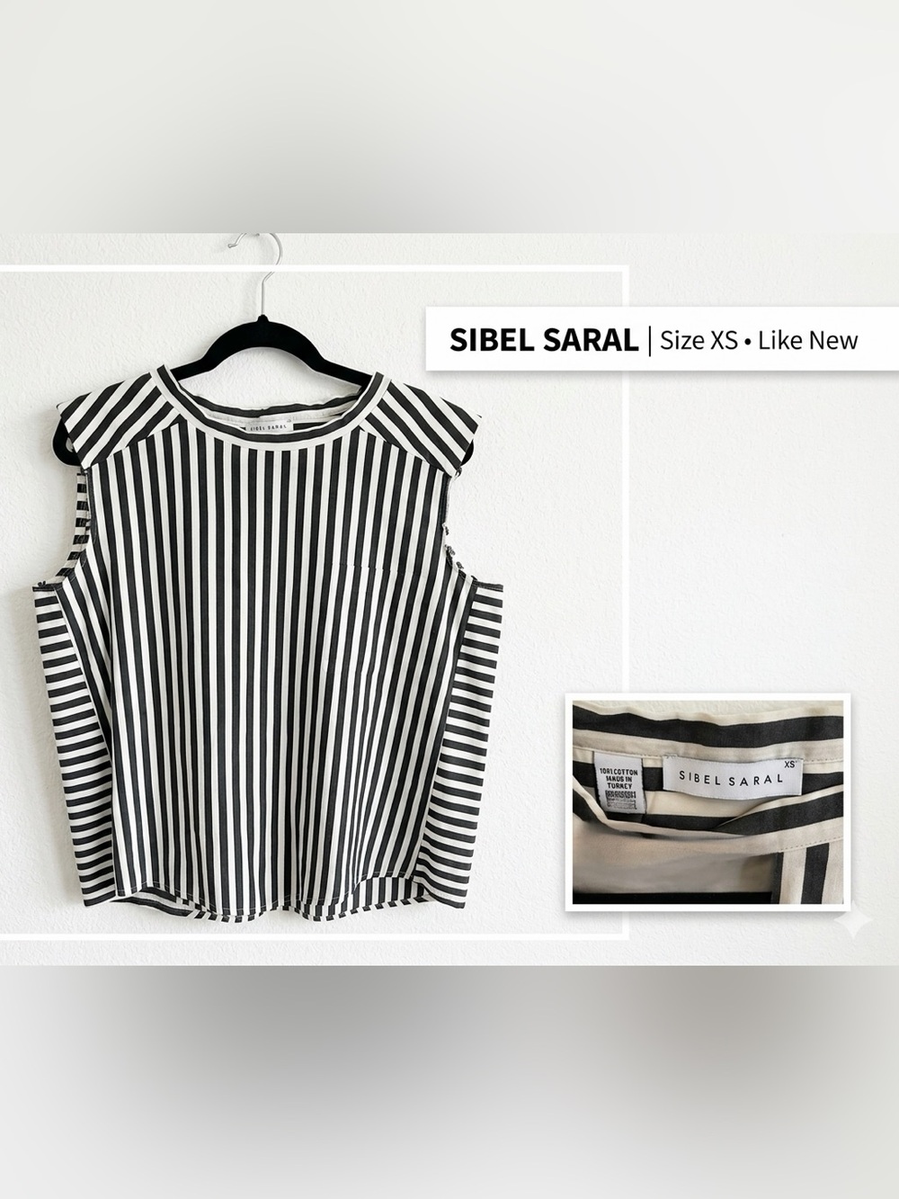 Sibel Saral Striped 100% Cotton Sleeveless Top XS Like New